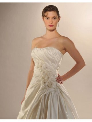 Taffeta Softly Curved Neckline Asymmetrical Side Draped Bodice Ball Gown Wedding Dress
