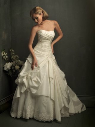 Taffeta Softly Curved Neckline Asymmetrically Gathered Bodice Ball Gown Wedding Dress