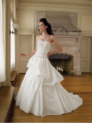 Taffeta Softly Curved Neckline Jeweled Bodice Ball Gown Wedding Dress