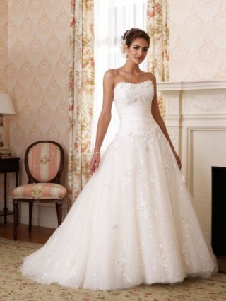 Taffeta Softly Curved Neckline Sunburst Pleated Bodice Ball Gown Wedding Dress