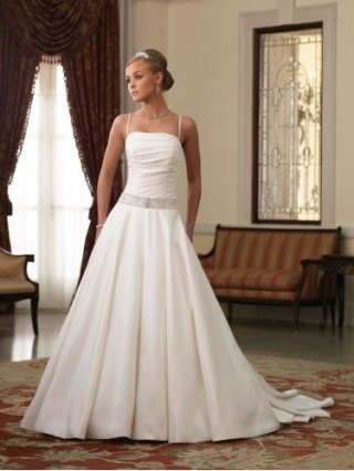 Taffeta Spaghetti Straps Neckline Directionally Pleated Bodice Ball Gown Wedding Dress