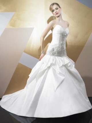 Taffeta Strapless Beaded Bodice Ball Gown Wedding Dress