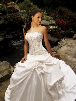 Taffeta Strapless Embroidered Bodice Ball Gown Wedding Dress