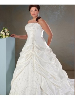 Taffeta Strapless Hand-Beaded Neckline Fitted Bodice Wedding Dress