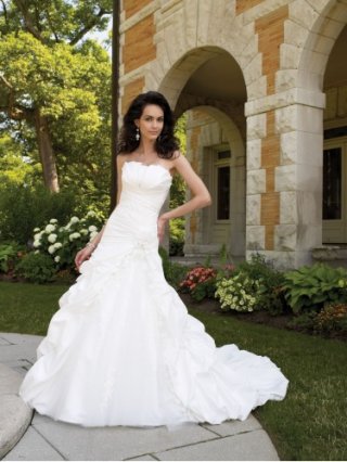 Taffeta Strapless Sunburst Pleated Bodice Ball Gown Wedding Dress