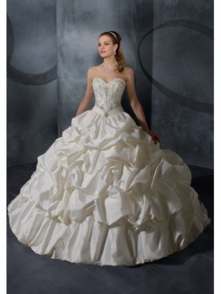 Taffeta Strapless Sweetheart Embroidered Bodice Ball Gown Wedding Dress