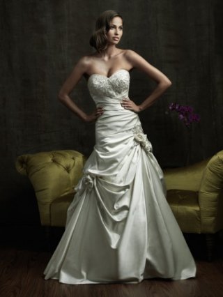 Taffeta Sweetheart Asymmetrical Side Draped Bodice Ball Gown Wedding Dress