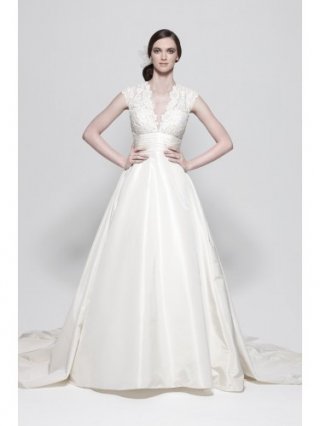 Taffeta V-neck Embroidered Bodice Wedding Dress