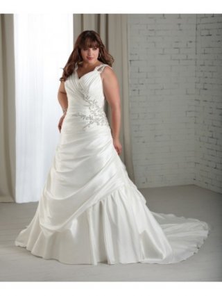 Taffeta V-shape Neckline Fitted lace-up Bodice Wedding Dress