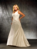 Taffeta V-shaped Neckline Embroidered Bodice Ball Gown Wedding Dress