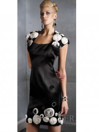 Black Round Neckline Tea length with Flower Glamorous Homecoming dress/ Evening Dress