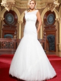 2011 Style Mermaid Trumpet Empire Waist Beading Satin Chiffon Pongee Wedding Dress