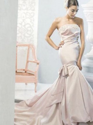 2011 Style Mermaid Trumpet Strapless Beading Satin Wedding Dress