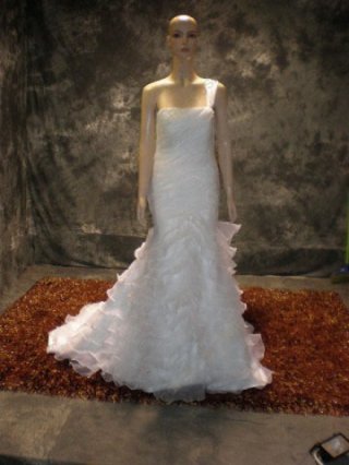 Classic white mermaid asymmetric layer satin organza wedding dress