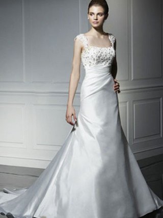 Elegant Mermaid Trumpet Empire Waist Beading Taffeta Organza Wedding Dress