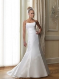 White mermaid spaghetti straps beading satin bridal gown