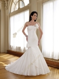 White mermaid strapless jeweled loop bow taffeta bridal gown