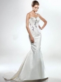 White Strapless Mermaid Trumpet Beaded Embroidery Satin Wedding