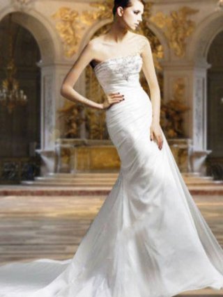 Grace Strapless Mermaid Trumpet Beaded Embroidery Taffeta Wedding Dress