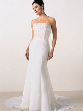 Mermaid Trumpet Strapless Beaded Embroidery Satin Chiffon Wedding Dress