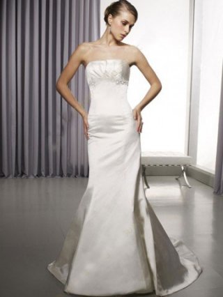 Mermaid Trumpet Strapless Beading Satin Wedding Dress