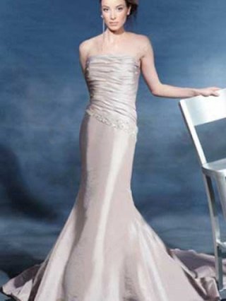 Mermaid Trumpet Strapless Beading Taffeta Wedding Gown For Bridal