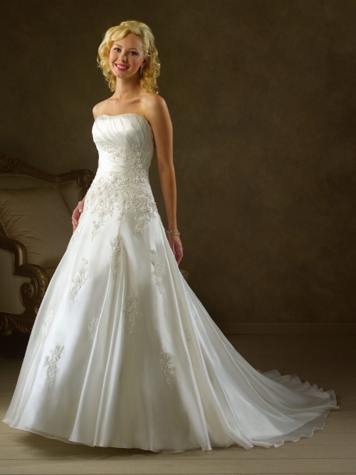 Top Quality Floor Length A-Line Strapless Low Back Sweep Train With Embroidery,Bandage Wedding Dresses WDresses00978