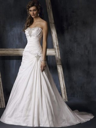 Top Quality Floor Length A-Line Strapless Low Back Sweep Train With Sequins,Bandage Wedding Dresses WDresses00782