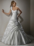 Trendy Floor Length A-Line One Shoulder Lace Up Sweep/Brush Train With Ruffles Wedding Dresses