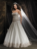 Trendy Floor Length A-Line Strapless Low Back Sweep Train With Embroidery,Beads,Button Wedding Dresses WDresses00745