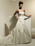 Trendy Floor Length A-Line Strapless Low Back Sweep Train With Embroidery,Button Wedding Dresses WDresses00842