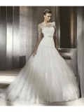 Tulle Ball Gown Softly Curved Neckline Draped Skirt Wedding Dress