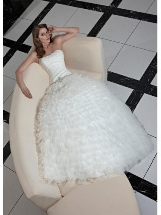 Tulle Ball Gown Strapless Softly Curved Neckline Rouched Bodice Wedding Dress