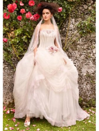 Tulle Ball Gown Strapless Straight Neckline Ruffled Bodice Wedding Dress