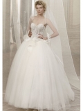 Tulle Ball Gown Strapless Sweetheart Neckline Lace Appliqued Bodice Wedding Dress