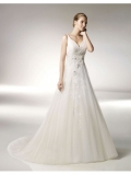 Tulle Deep V-Neckline Ruched Bodice Ball Gown Wedding Dress