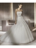 Tulle Strapless Ball Gown Softly Curved Neckline Lace Bodice Wedding Dress