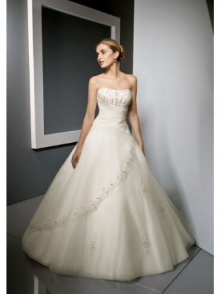 Tulle Strapless Beaded Bodice Ball Gown Wedding Dress