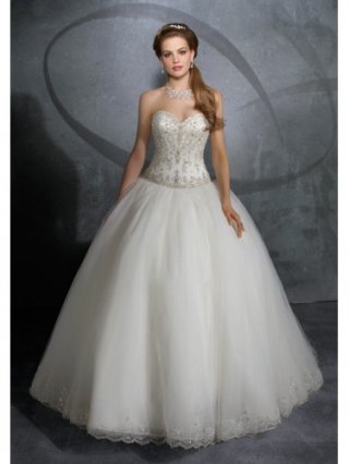 Tulle Strapless Sweetheart Embroidered Bodice Ball Gown Wedding Dress