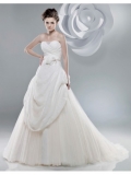 Tulle Sweetheart Alternating Vertical Pleated Bodice Ball Gown Wedding Dress