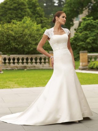 Unexpected Floor Length A-Line Short Sleeves Sweep Train With Embroidery,Button Wedding Dresses WDresses00700
