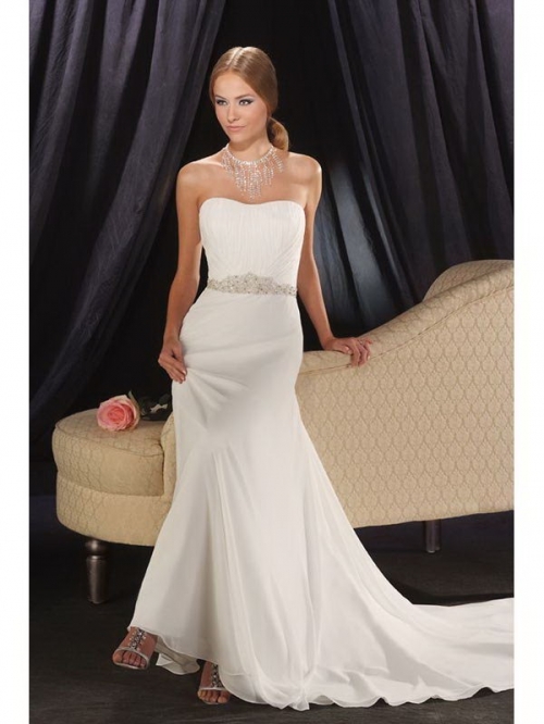 Unexpected Floor Length A-Line Strapless Low Back Sweep Train With Sequins Belt Wedding Dresses WDresses00993
