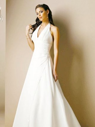 A-line Graceful Embroidery Satin V-Neck Style with Taffeta in waist Wedding Dress at bargain price