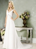 Cheap Long Length Embroidery Satin/ Chiffon A-line Style Puff Pleated Couture V-Neck Wedding Dress