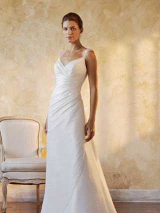 Discount V-Neck Slimming Pleated Satin Beadings Corset style sweep Wedding Dress