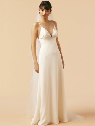 Sexy Empire waist Sheath/ Column Designer V-Neck Spaghetti Straps Wedding Dress at discount price