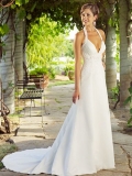 Sexy Halter Designer Attractive Applique Sweep/ Brush Length A-line V-neck Wedding Gown