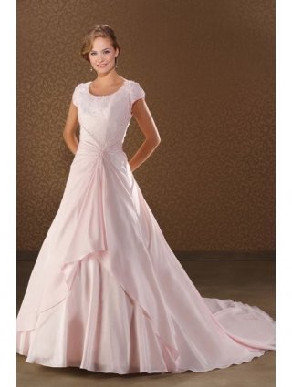 Vogue Floor Length A-Line Short Sleeves Sweep Train With Embroidery,Button Wedding Dresses WDresses01033