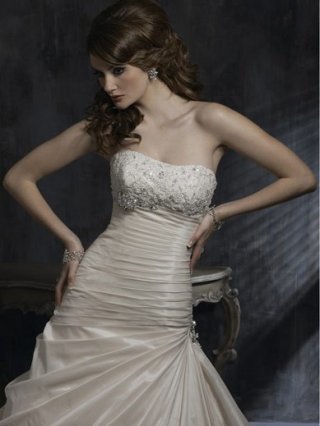 Vogue Floor Length A-Line Strapless Low Back Sweep Train With Applique,Bandage Wedding Dresses WDresses00935