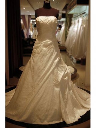 Vogue Floor Length A-Line Strapless Low Back Sweep Train With Beads,Embroidery,Bandage Wedding Dresses WDresses00740